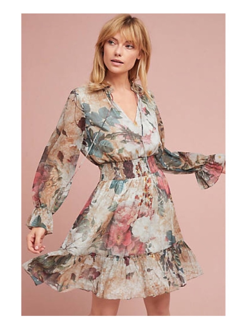 Anthropologie Floral Smocked Waist Dress